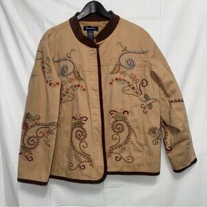 Denim & Co Embroidered Paisley Denim Jean Jacket Women’s XL